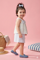 Blue Floral Bow Top & Striped Skirt Set TSSET40237
