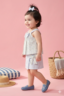 Blue Floral Bow Top & Striped Skirt Set TSSET40237