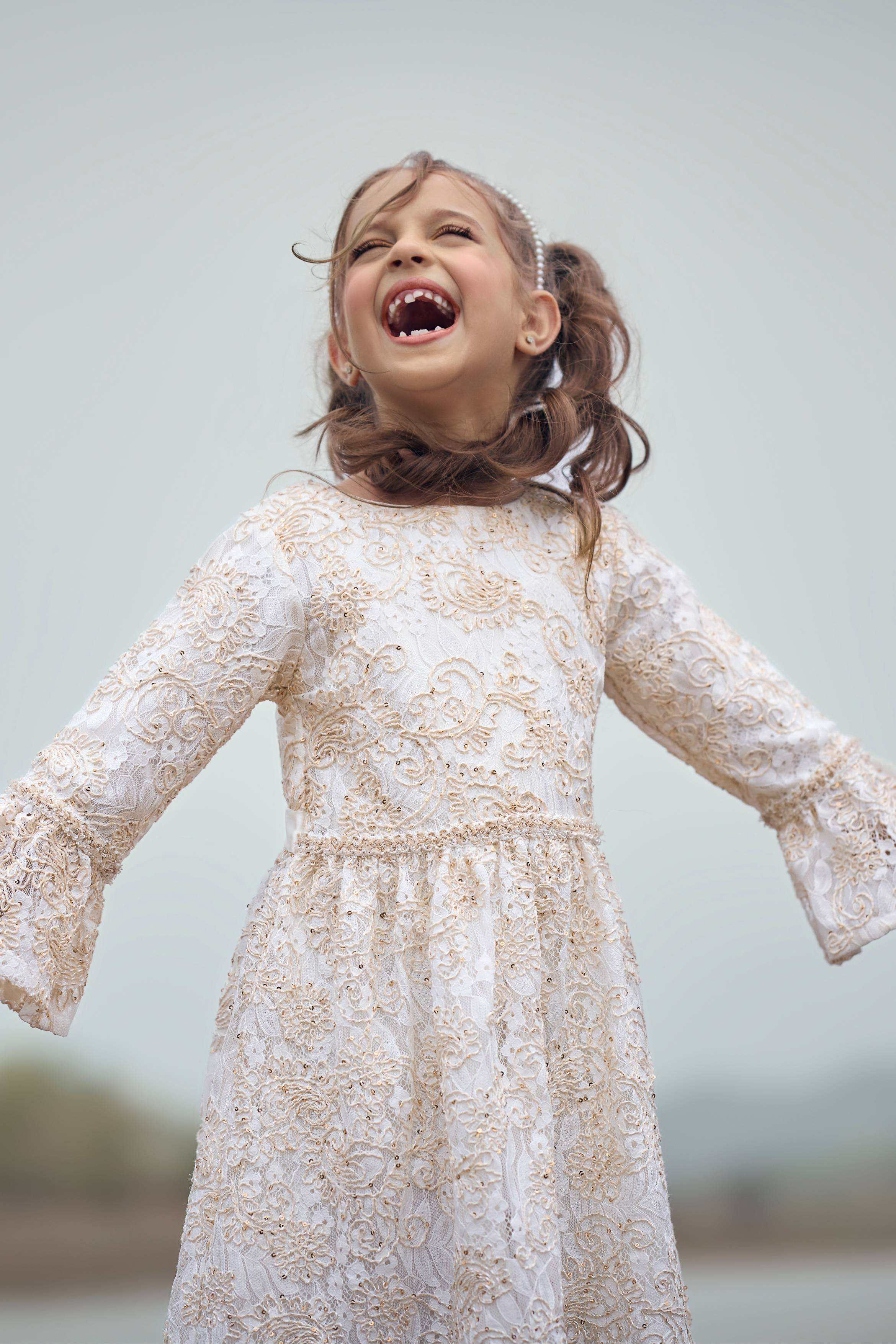 TinyGirl Off-White Lace Party Dress for Girls