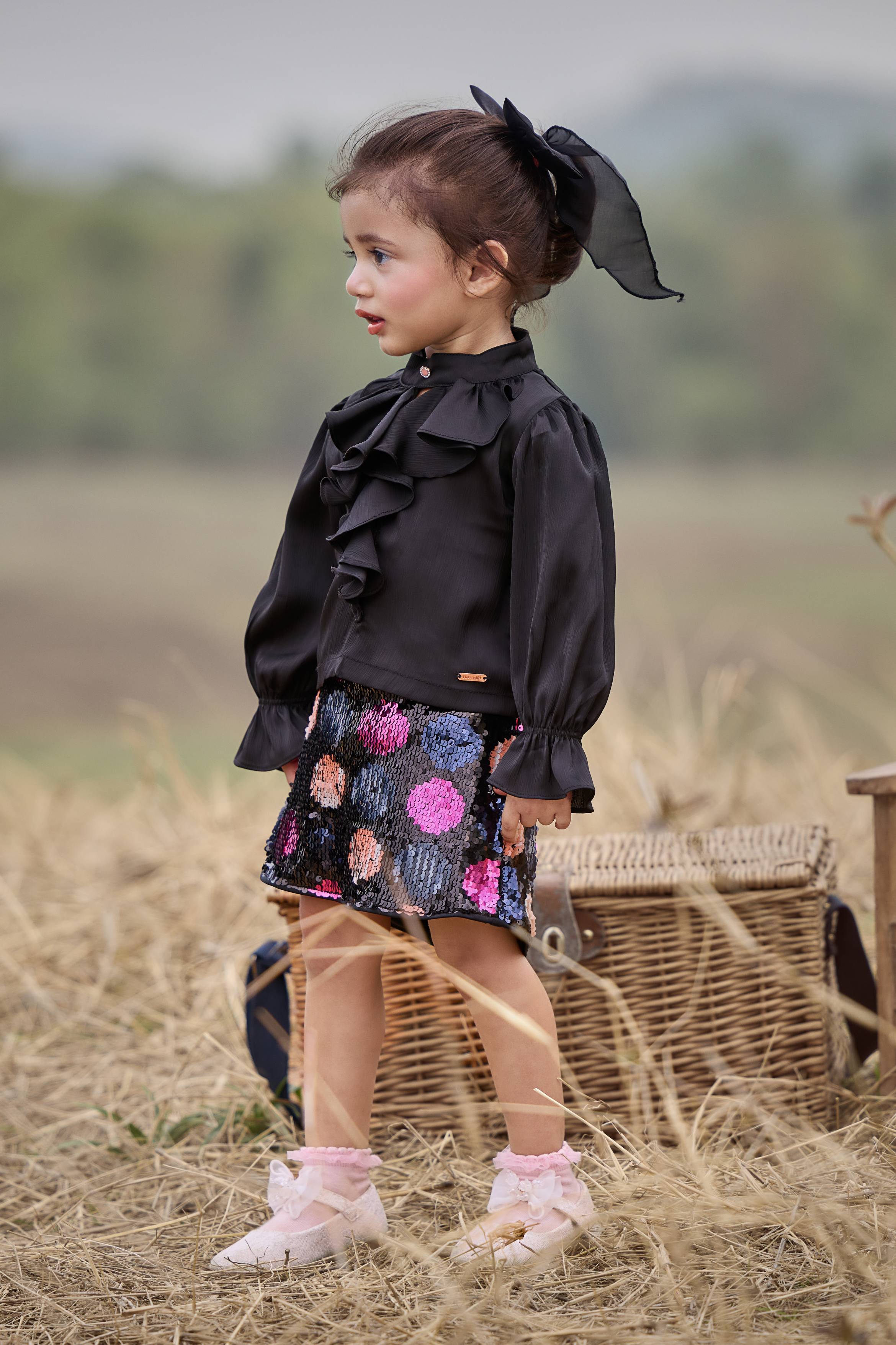 Tressel Black Ruffle Top & Sequin Skirt Set for Girls