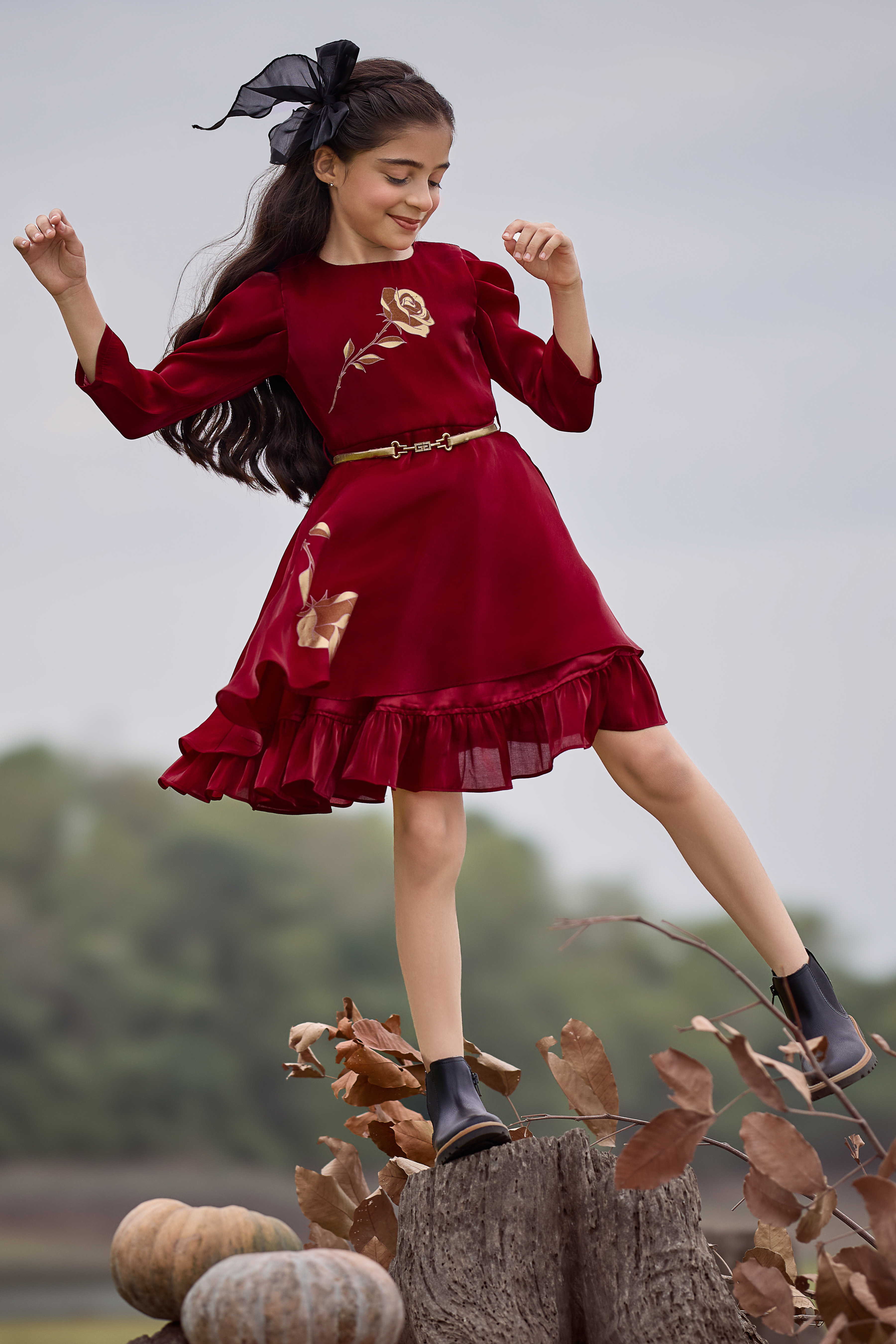 TinyGirls Maroon Floral Party Dress – Elegant Western Wear India