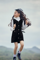 Classic Black Pinafore Dress with White Full Sleeve Top for Girls | Casual Western Wear