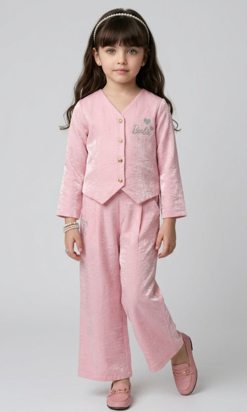 Barbie Light Pink Shimmer Jacket & Wide-Leg Pants Co-ord Set BASET580