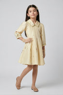 Cream Embroidered Peter Pan Collar Fit & Flare Dress M2683