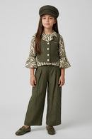 Olive Green Zebra Print Layered 3-Piece Co-ord Set 3448