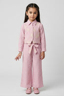 Lavender Floral Embroidered Shirt, Vest & Wide-Leg Pant Co-ord Set 3463