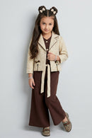 Beige Floral Blazer, Brown Top & Wide-Leg Pant 3-Piece Co-ord Set SET3471