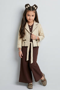 Beige Floral Blazer, Brown Top & Wide-Leg Pant 3-Piece Co-ord Set SET3471