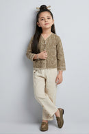 Taupe Embroidered Jacket & Cream Pant Co-ord Set 3475