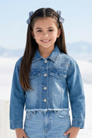 Light Blue Embellished Cropped Denim Jacket J521