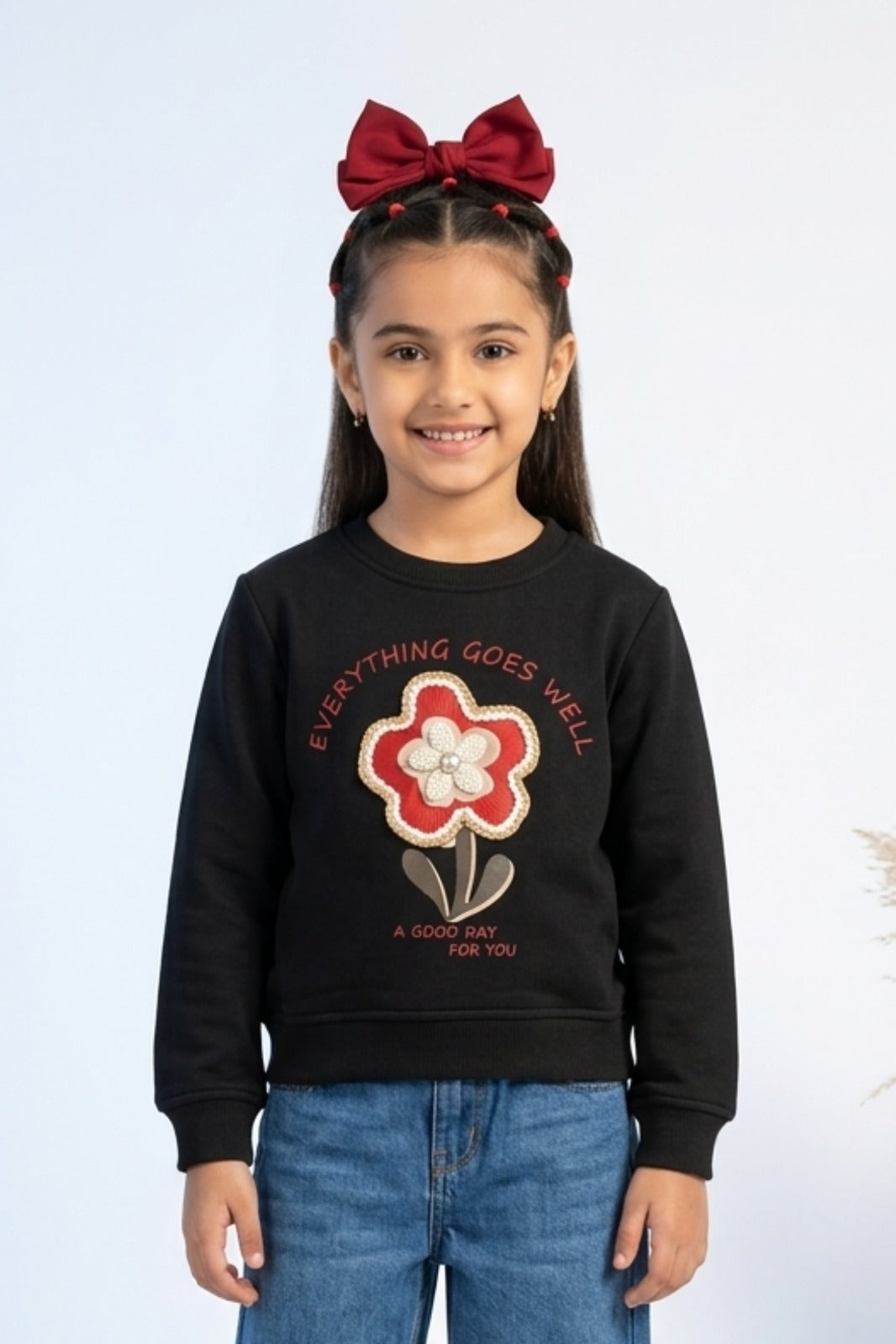 Black Floral Appliqué Sweatshirt SS1114