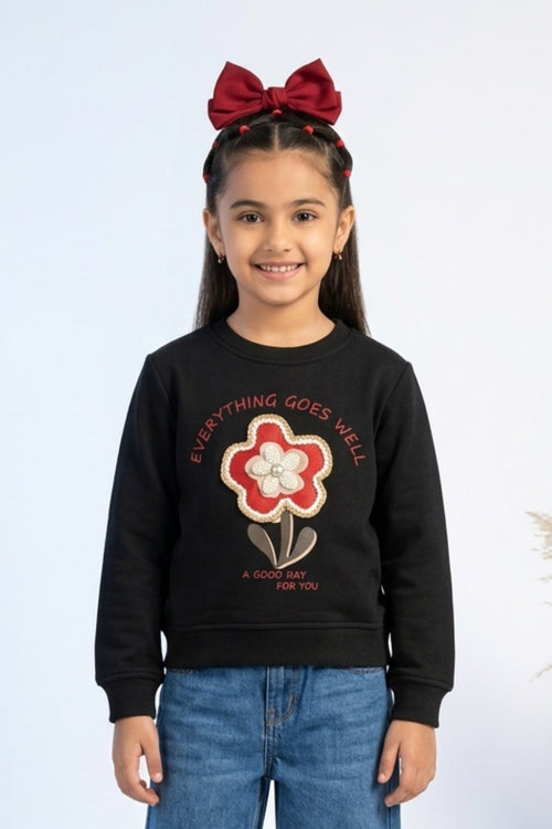 Black Floral Appliqué Sweatshirt SS1114