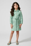 Sea Green Embroidered Belted Shirt Dress M2705