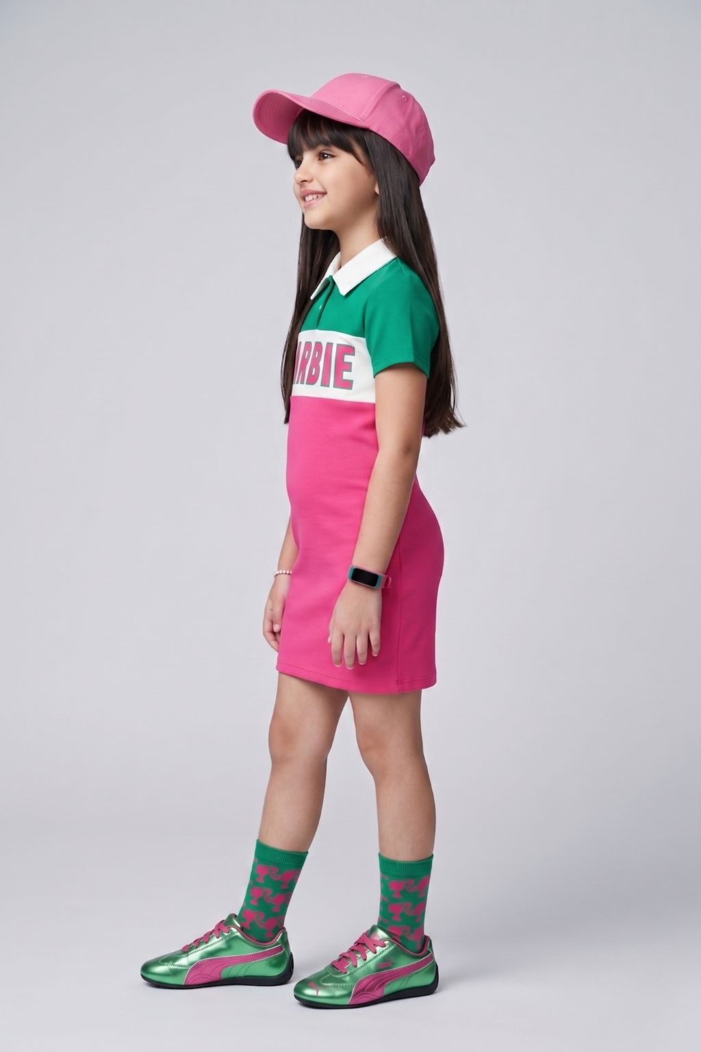 Barbie Pink & Green Polo Collar Bodycon Mini Dress BAM1266