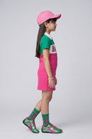 Barbie Pink & Green Polo Collar Bodycon Mini Dress BAM1266