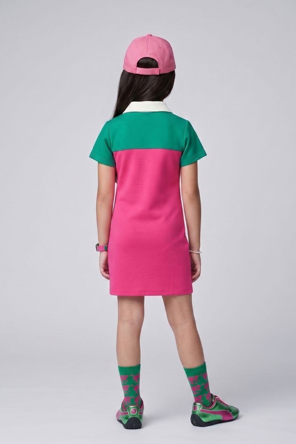 Barbie Pink & Green Polo Collar Bodycon Mini Dress BAM1266