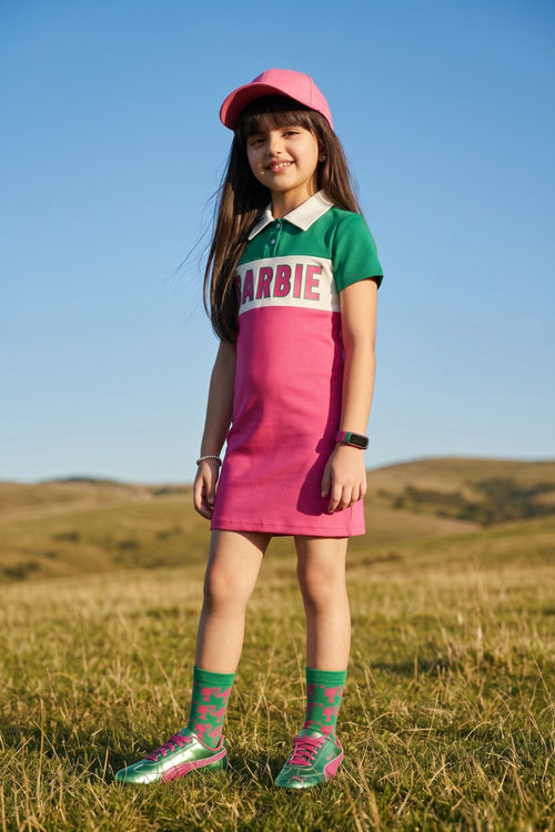 Barbie Pink & Green Polo Collar Bodycon Mini Dress BAM1266