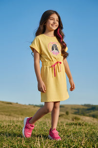 Barbie Yellow Casual T-Shirt Dress with Drawstring Waist BAM1276