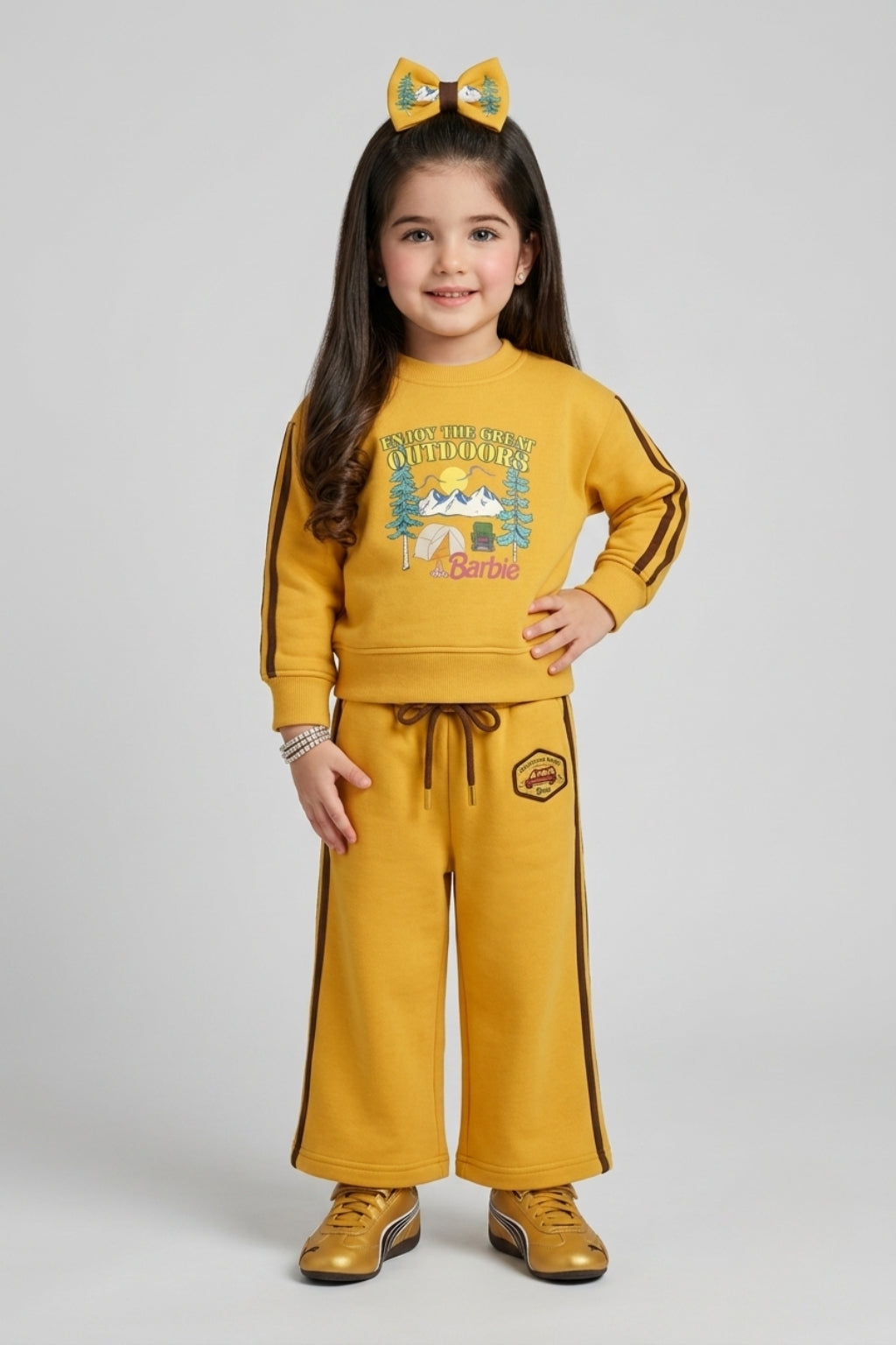 Barbie Mustard Yellow Graphic Sweatshirt & Wide-Leg Pants BAISET0025