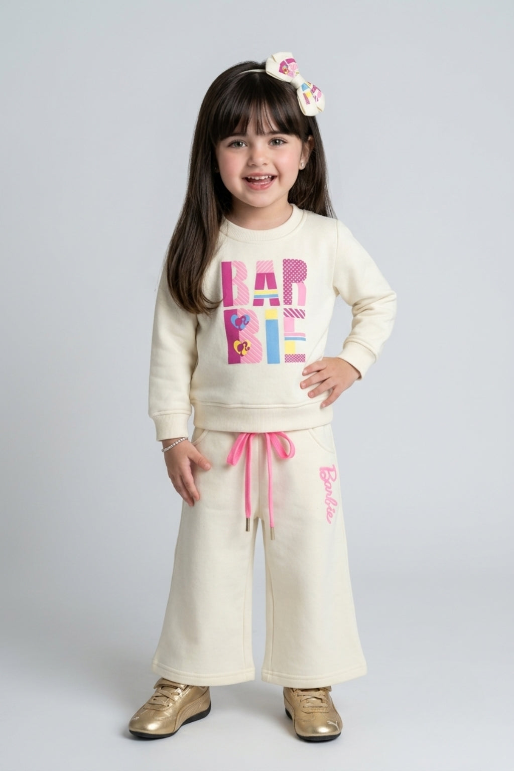 Barbie Off-White Graphic Sweatshirt & Wide-Leg Pants Co-ord Set BAISET0031