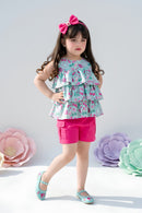 Barbie Floral Ruffle Top & Pink Shorts Set BASET381