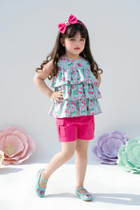 Barbie Floral Ruffle Top & Pink Shorts Set BASET381