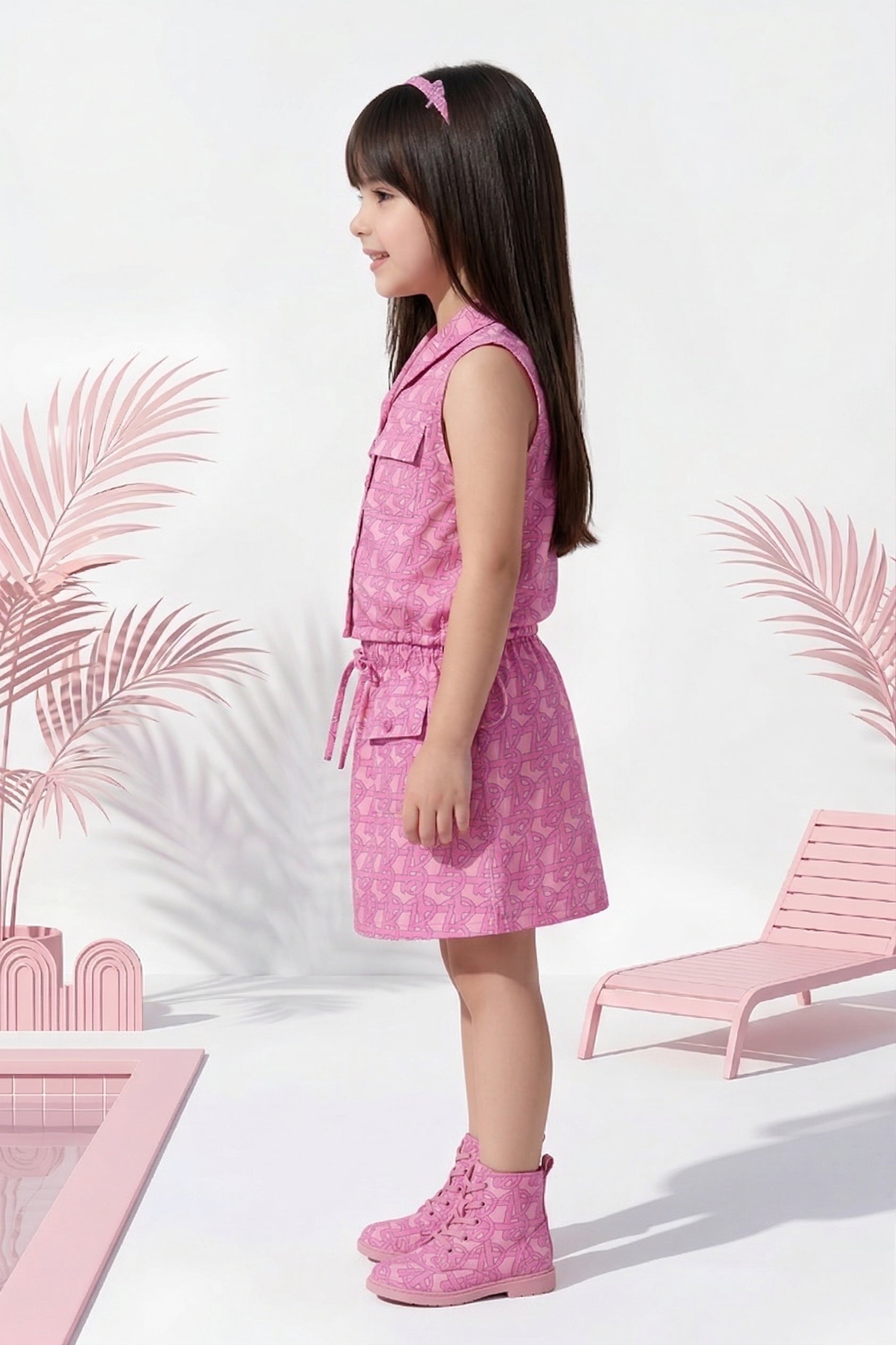 Barbie Pink Sleeveless Printed Top & Skirt Set BASET383