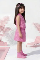 Barbie Pink Sleeveless Printed Top & Skirt Set BASET383