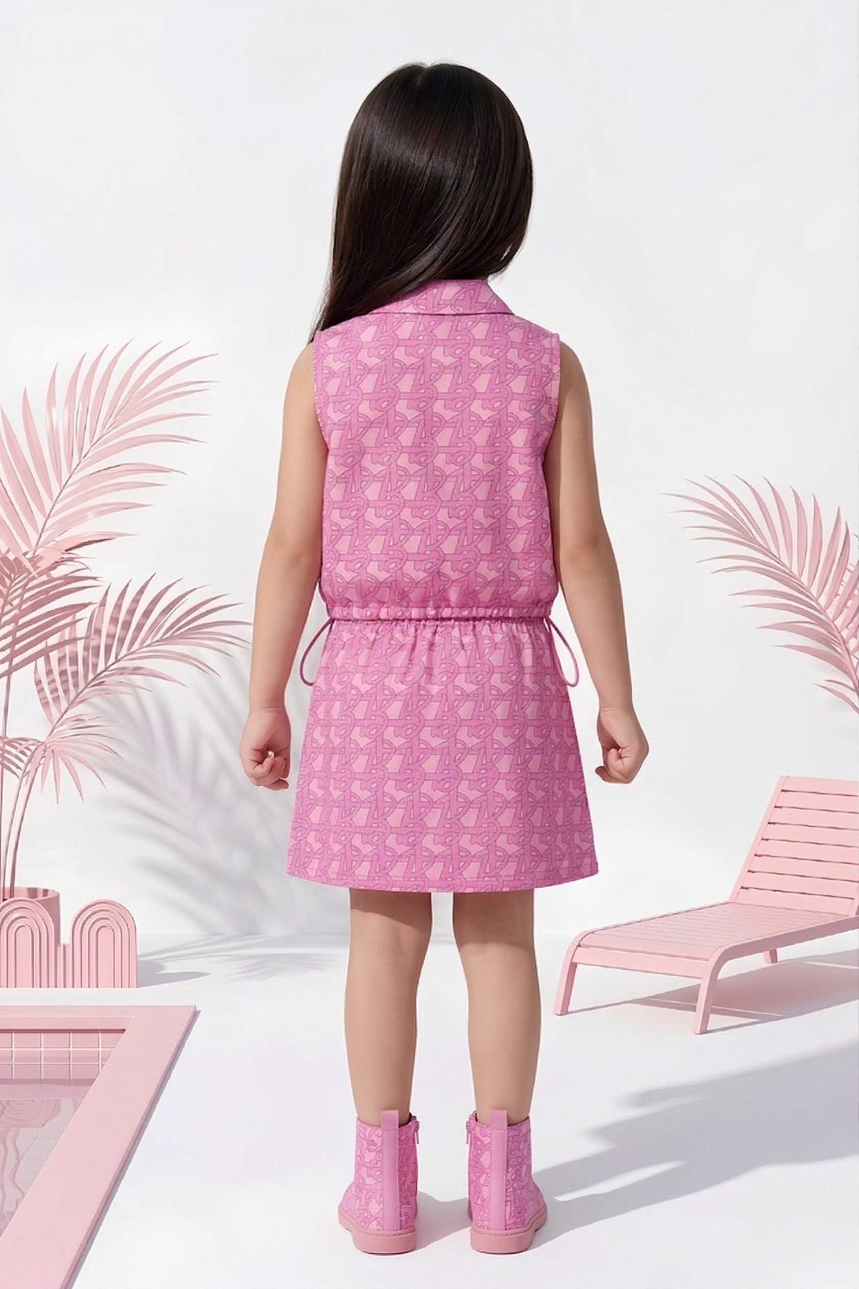 Barbie Pink Sleeveless Printed Top & Skirt Set BASET383