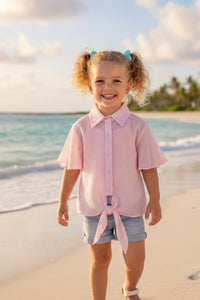 Soft Pink Shimmer Tie Front Shirt TG6360
