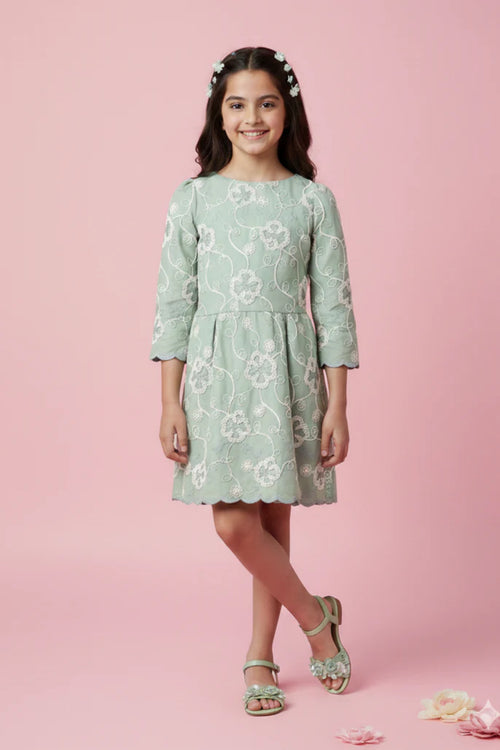 Green Embroidered Cotton Summer Wear M2506