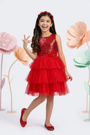 Sparkly Princess Red Sequin & Tulle Layered Dress F628