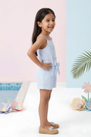 Powder Blue Pinstripe Floral Playsuit Set JP330