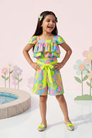 Yellow Bloom Ruffle Romper with Tie-Up Waist JP343