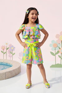 Yellow Bloom Ruffle Romper with Tie-Up Waist JP343