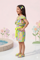 Yellow Bloom Ruffle Romper with Tie-Up Waist JP343