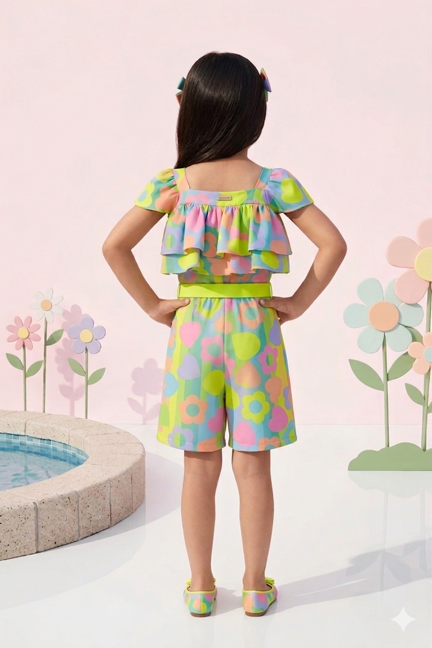 Yellow Bloom Ruffle Romper with Tie-Up Waist JP343