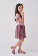 Onion Pink Sequin Cold Shoulder Pleated Party Dress M2040