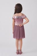 Onion Pink Sequin Cold Shoulder Pleated Party Dress M2040