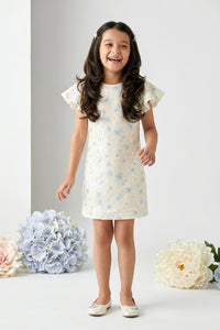 Girls Blue Sequin Party Dress with Flutter Sleeves M2245