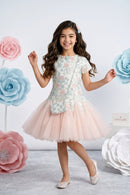 Peach & Blue Net Party Dress for Girls M2393