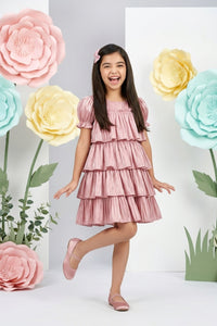 Onion Pink Satin Tiered Party Dress M2265