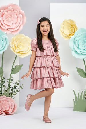 Onion Pink Satin Tiered Party Dress M2265