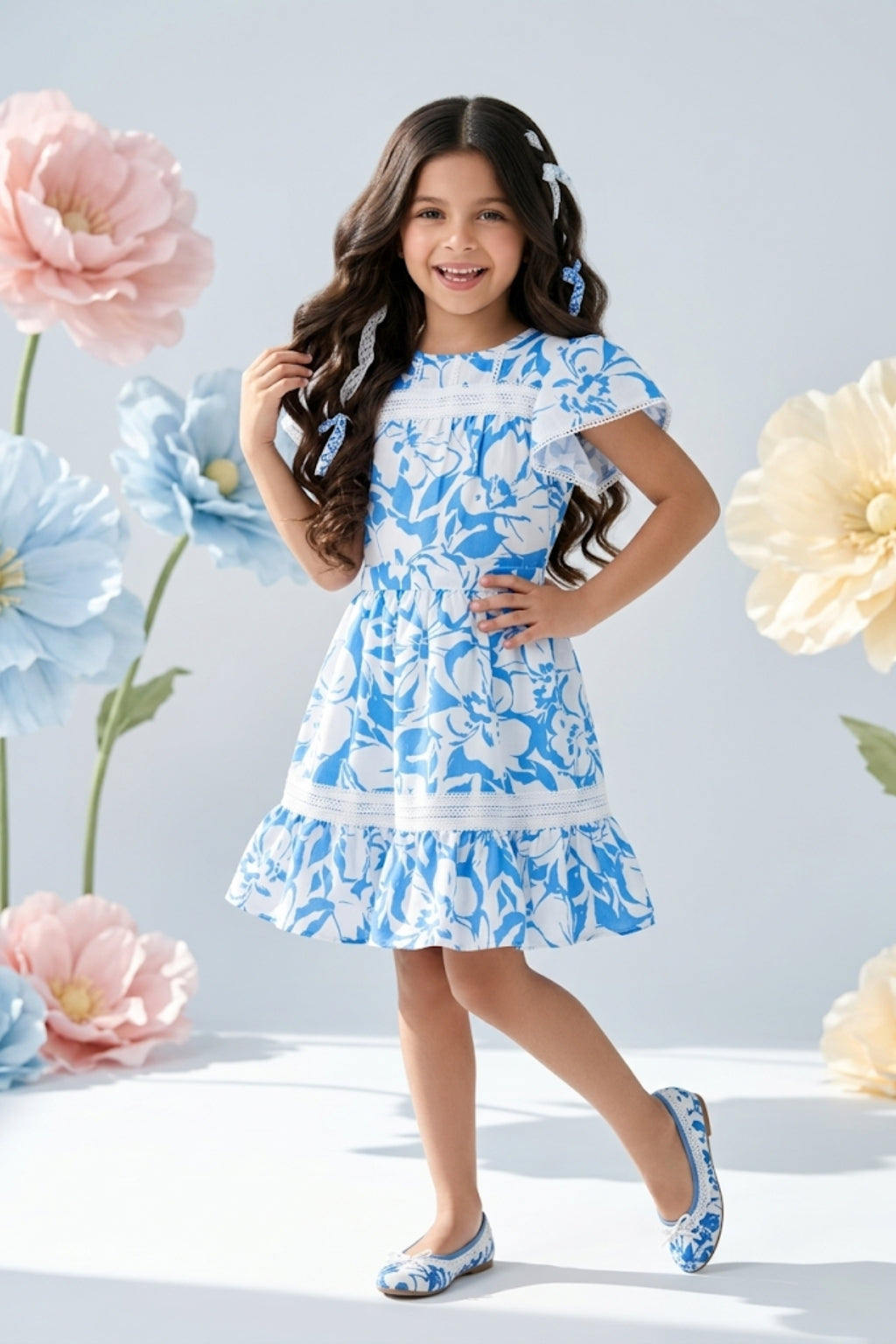 Blue Petal Frill Dress M2412