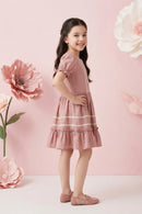 Girls Dusty Pink Lace Trim Dress M2440