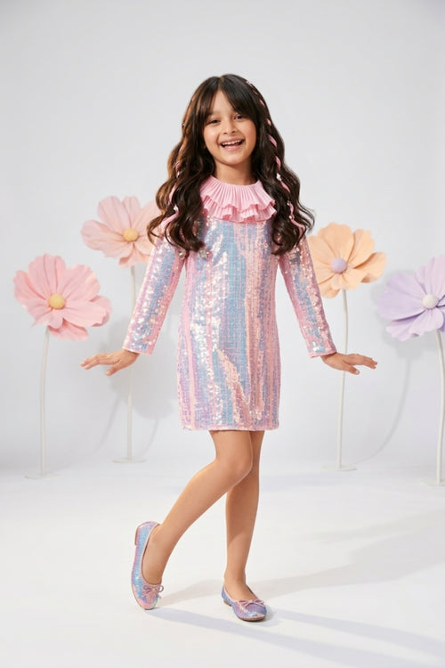 Pink Pleated Ruffle Collar Midi M2479