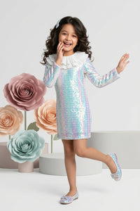 Off-White Shift Dress with Pleated Ruffle Collar M2479