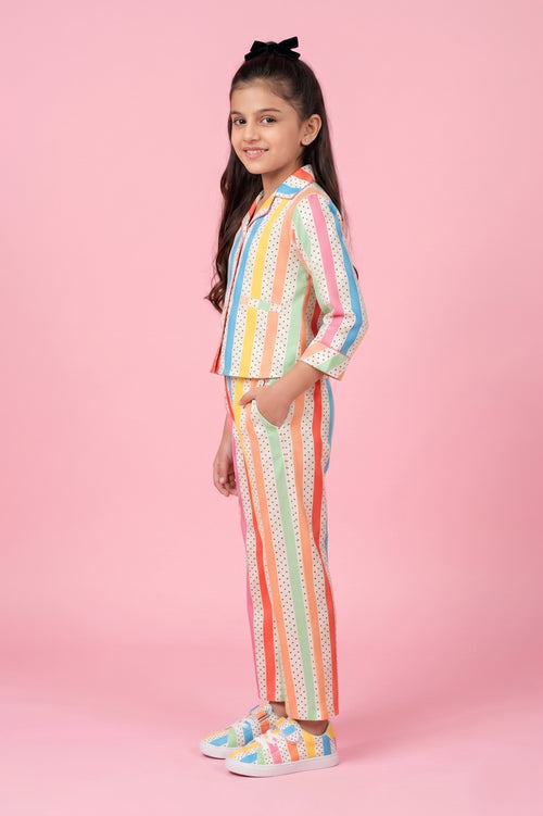 Multicolour Striped Printed Shirt & Pants Co-Ord Set 1031