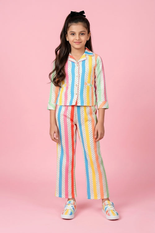 Multicolour Striped Printed Shirt & Pants Co-Ord Set 1031