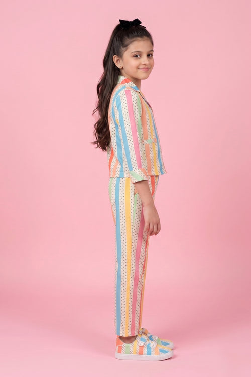 Multicolour Striped Printed Shirt & Pants Co-Ord Set 1031